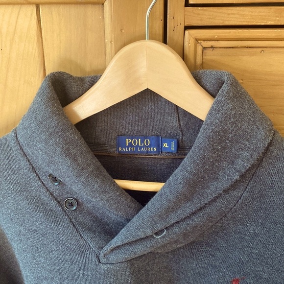 Polo Ralph Lauren - Shawl Sweater Burgundy Logo Elbow Patches Cotton Pullover XL - Picture 3 of 3